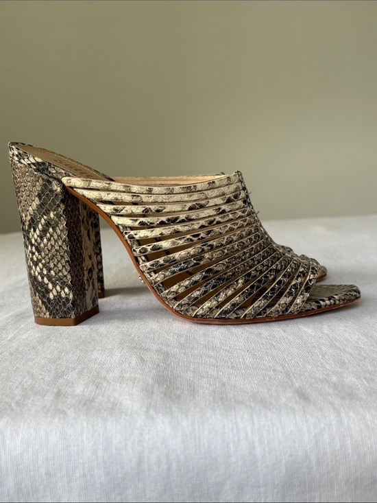 SCHUTZ Snakeskin Strappy Open-Toe Heels in Neutral Brown Laura animal print main image 5